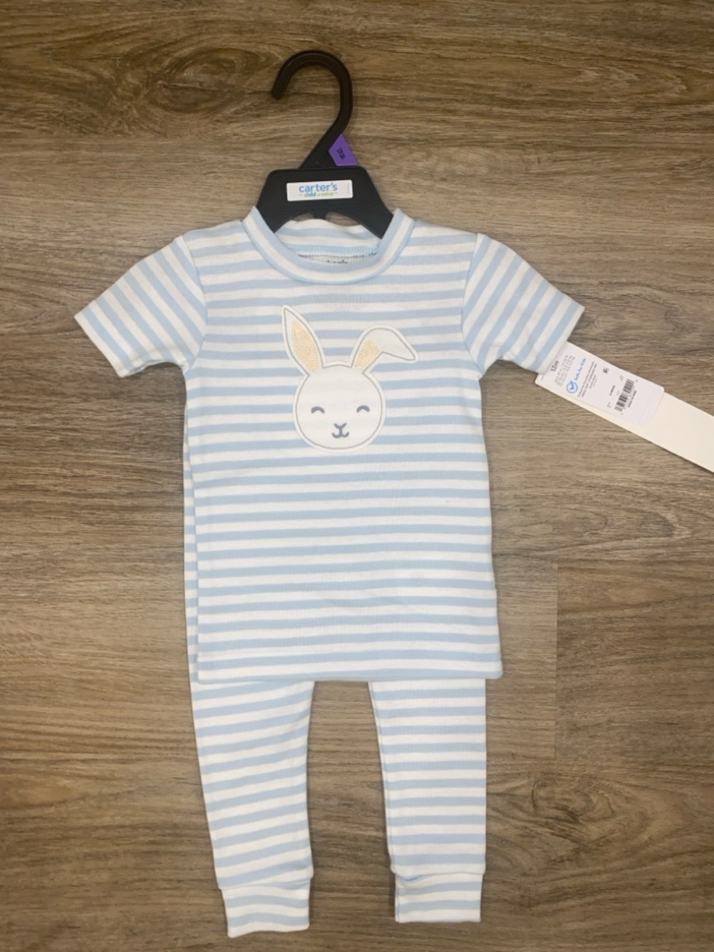Carter's Light Blue & White Striped Bunny Pajama Set